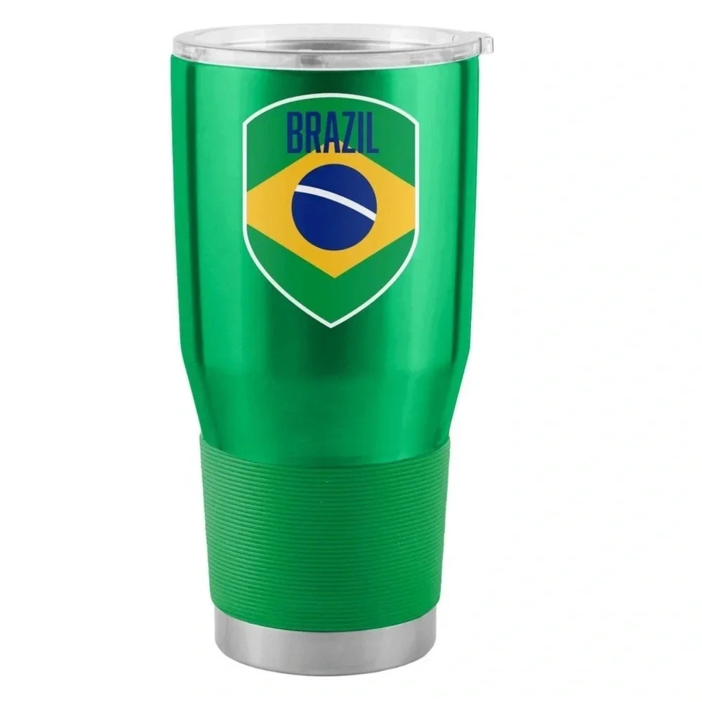 Brazil Flag Green Insulated Travel Tumbler - Stainless Steel Water Bottle